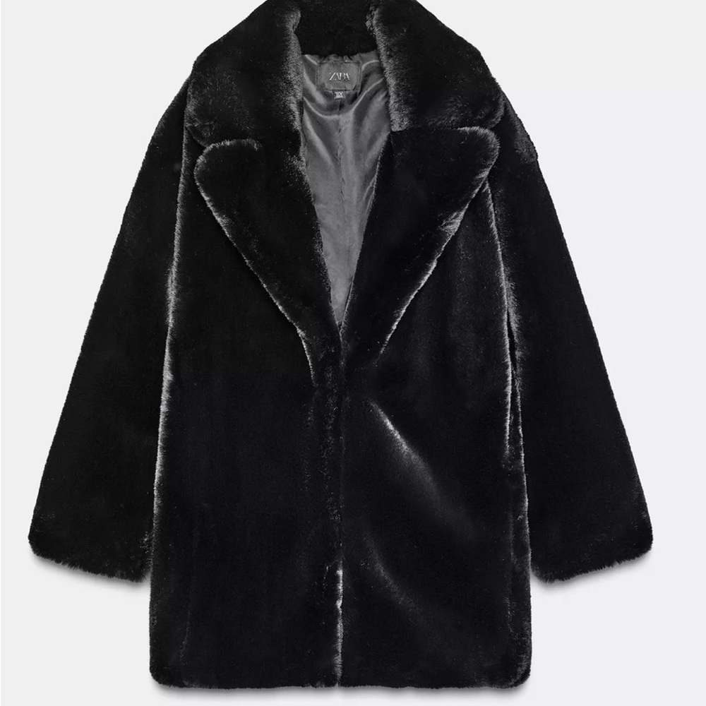 Zara Women's Elegant Black Faux Fur Teddy Jacket | NWT